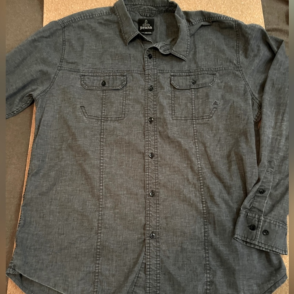 Prana XL Button Down Gray Shirt
